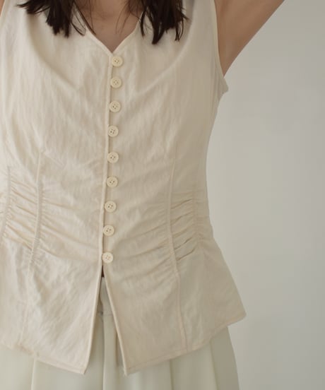 Shirring Waist Front Button Vest t1911-429