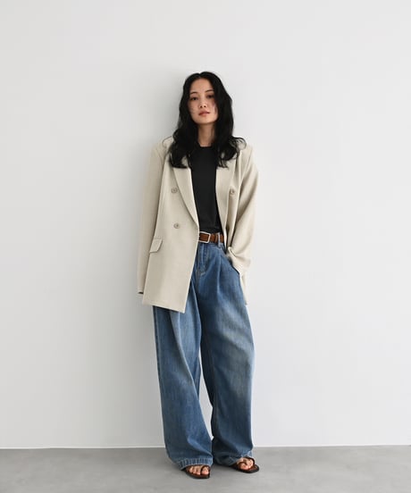 Linen Mix Double Breasted Jacket（Light beige） t1911-518