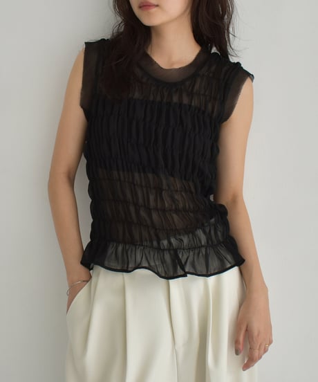 Sheer Shirring Nosleeve Tops t1911-377