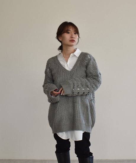 Openwork Vneck Knit t1911-94
