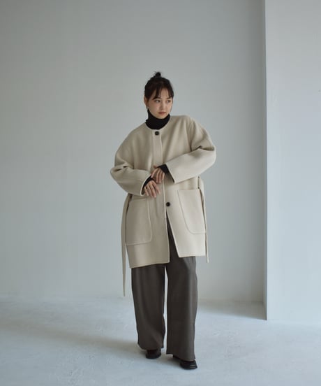 Wool Nocollar Midi Coat ⅽ1911-35