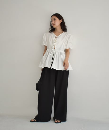 Front Ribbon Puffsleeve Blouse t1911-359