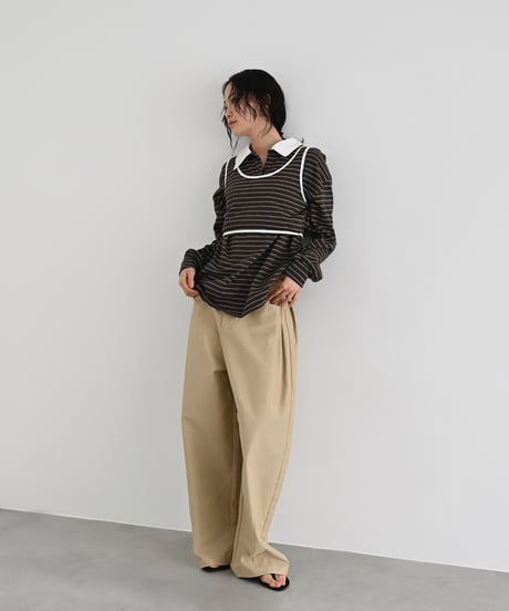Bustier Set Random Border Rugger Shirt（Brown）t1911-519