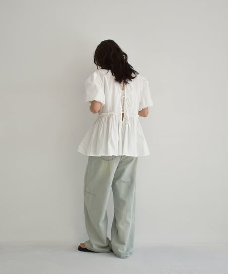 Front Ribbon Puffsleeve Blouse t1911-359