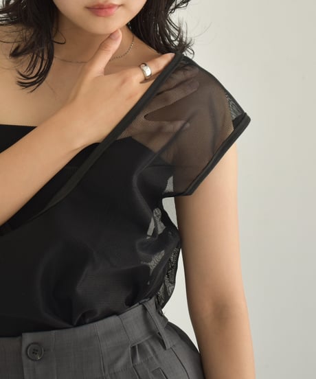 Piping Mesh Uneck Tops t1911-247