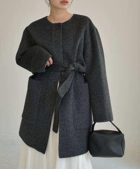 Wool Nocollar Midi Coat ⅽ1911-35