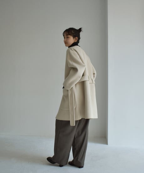 Wool Nocollar Midi Coat ⅽ1911-35