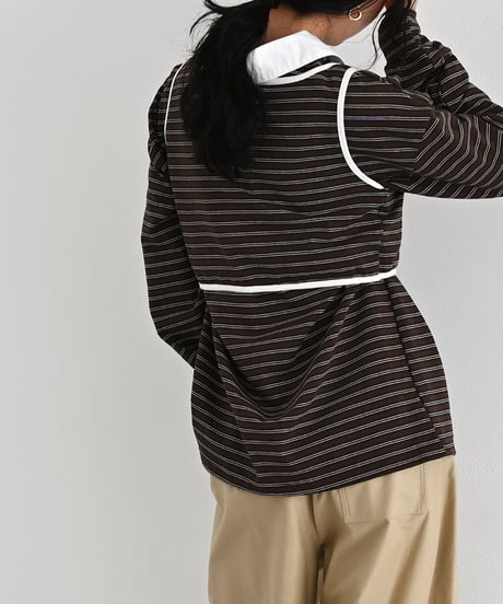 Bustier Set Random Border Rugger Shirt（Brown）t1911-519