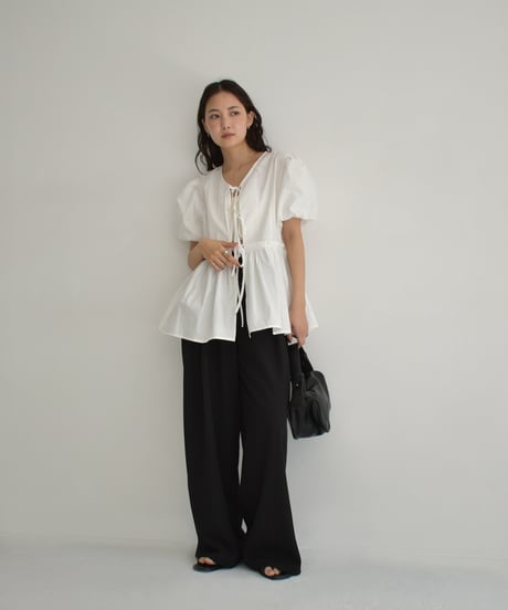 Front Ribbon Puffsleeve Blouse t1911-359