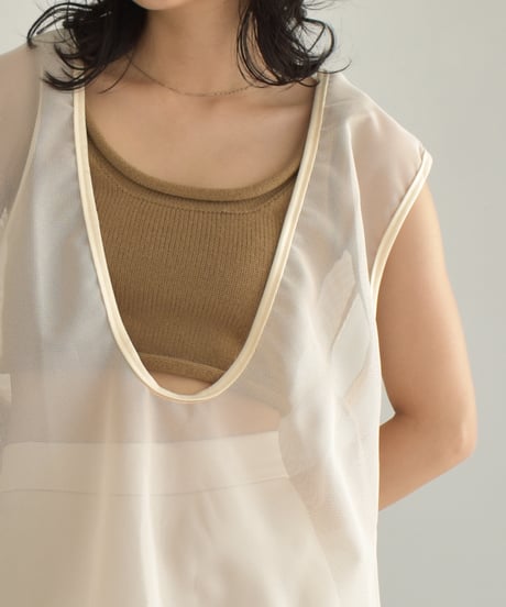 Piping Mesh Uneck Tops t1911-247
