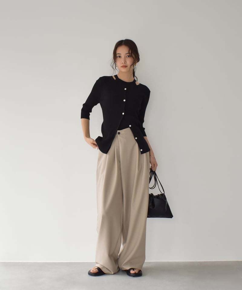 パンツ wide asymmetry pants Asymmetrical Layer Button Wide Leg Dress Pants | COMMENSE