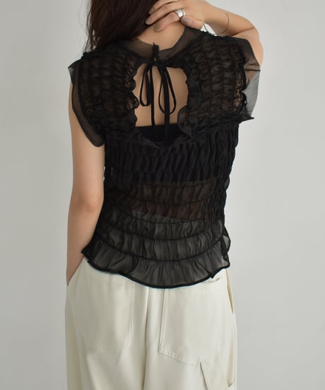 Sheer Shirring Nosleeve Tops t1911-377