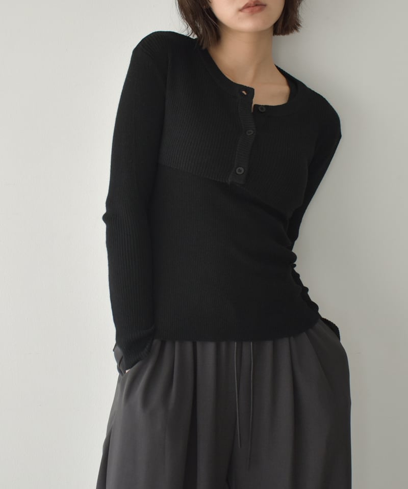 （新品タグ、替えボタン付）Siena Bicolor Rib Knit Set Rib Layered Knit Set | cizatto