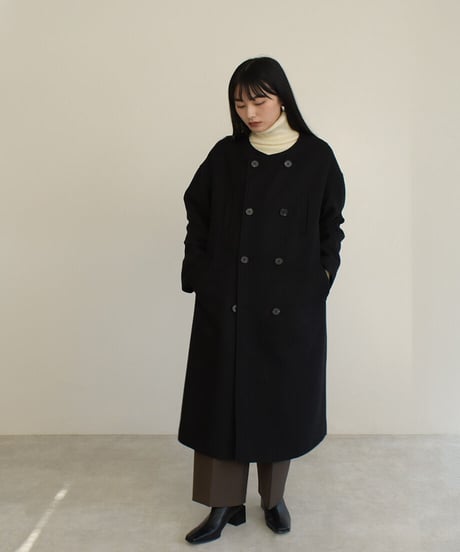 Boa Collar Wool Coat（Black）