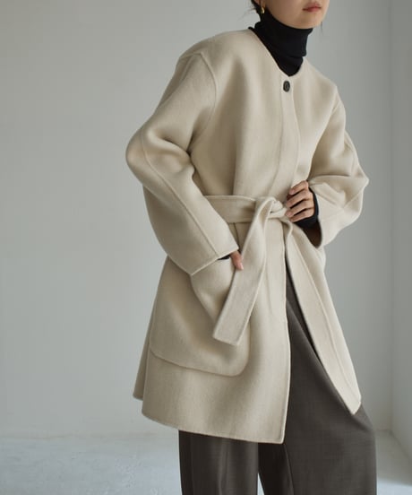 Wool Nocollar Midi Coat ⅽ1911-35