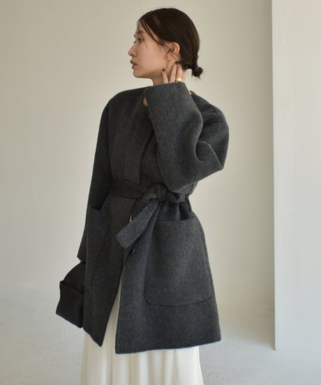Wool Nocollar Midi Coat ⅽ1911-35