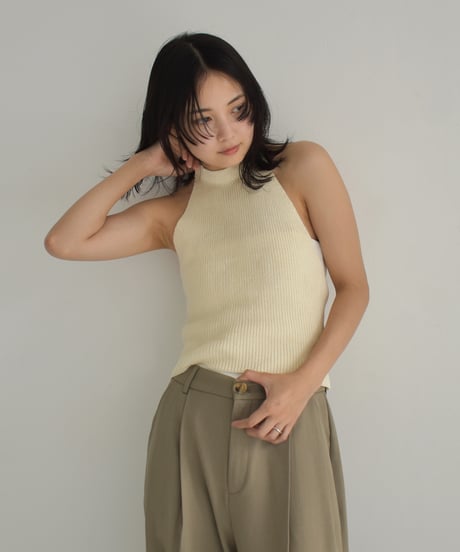 Halterneck Ribbon Knit Tops t1911-283