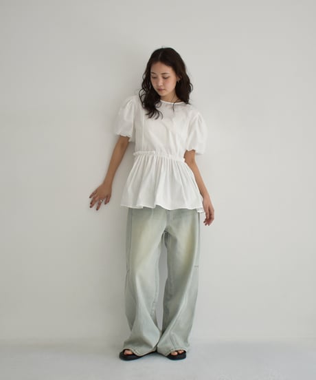 Front Ribbon Puffsleeve Blouse t1911-359