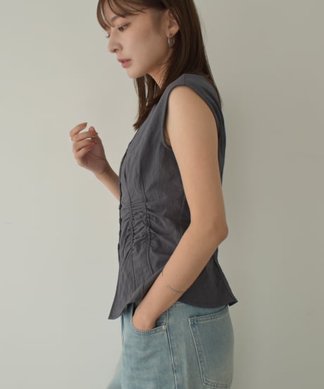 Shirring Waist Front Button Vest t1911-429