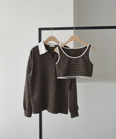 Bustier Set Random Border Rugger Shirt（Brown）t1911-519