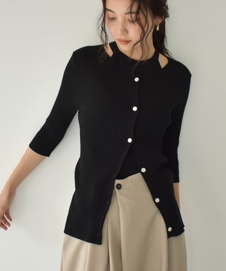 Half Sleeve Rib Knit Cardigan t1911-397