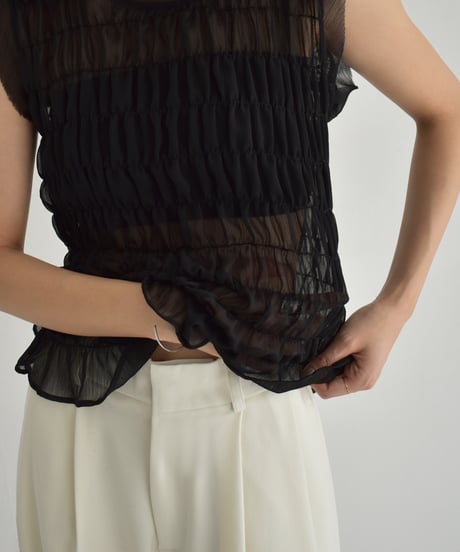 Sheer Shirring Nosleeve Tops t1911-377