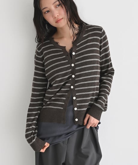 Key Neck Border Knit Cardigan t1911-515