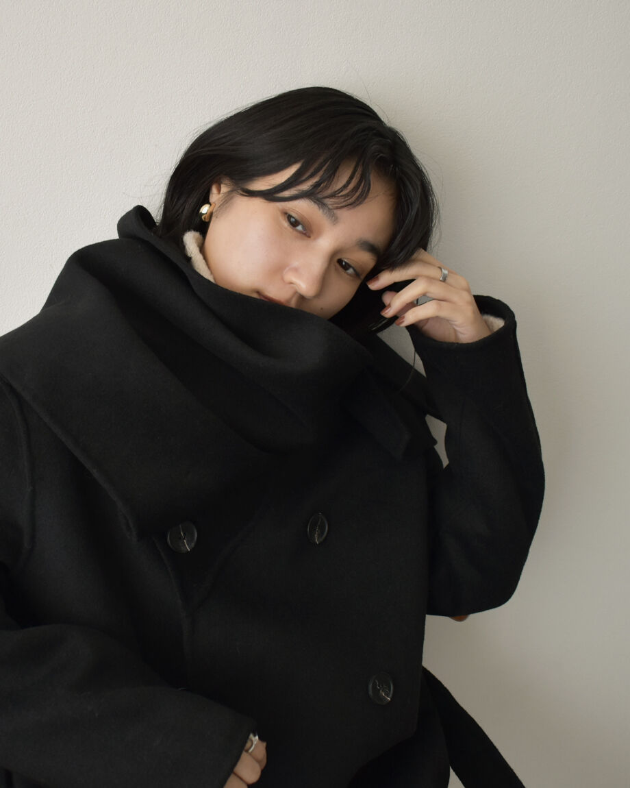 cizatto Wool Gown Coat 黒 フリー ベルト付 ロングコート Stole Wool Long Coat c1911-22 | cizatto
