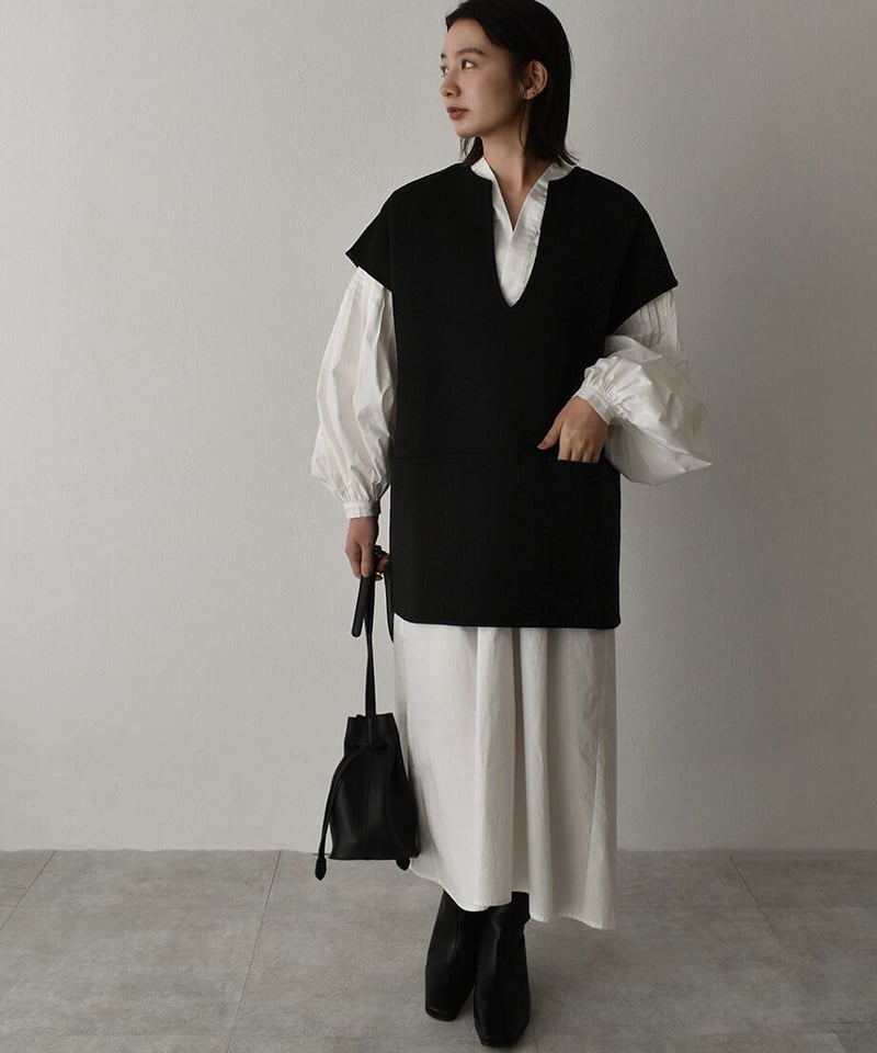Wool Short Caftan Vest | cizatto