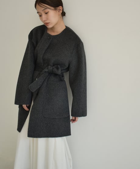 Wool Nocollar Midi Coat ⅽ1911-35