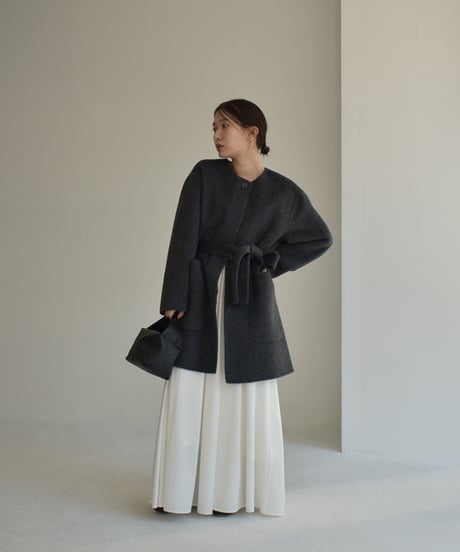 Wool Nocollar Midi Coat ⅽ1911-35