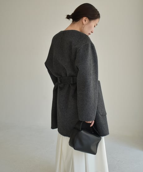 Wool Nocollar Midi Coat ⅽ1911-35
