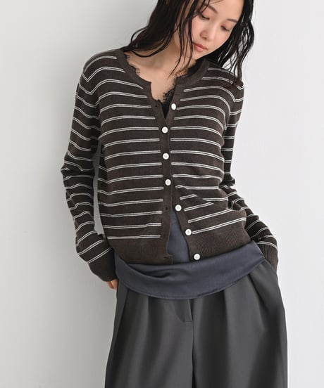 Key Neck Border Knit Cardigan t1911-515