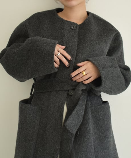 Wool Nocollar Midi Coat ⅽ1911-35