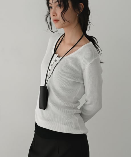 Henry Uneck Rib Knit Tops t1911-504