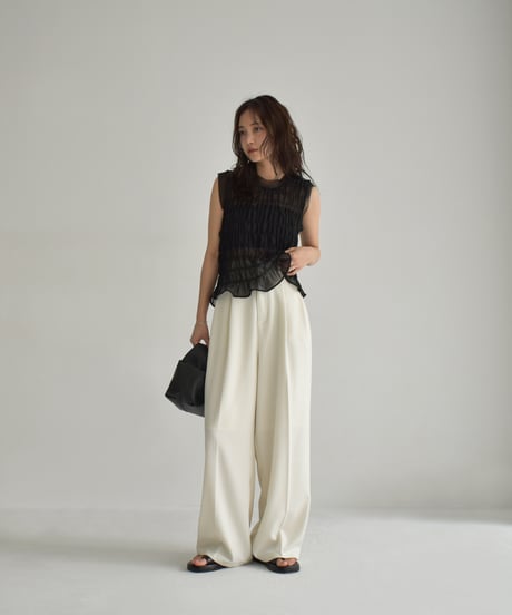 Sheer Shirring Nosleeve Tops t1911-377