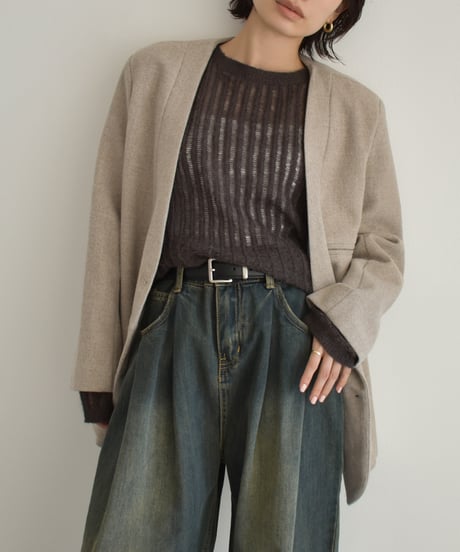 Wool Sheer Stripe Kit Tops t1911-459