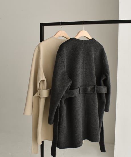 Wool Nocollar Midi Coat ⅽ1911-35