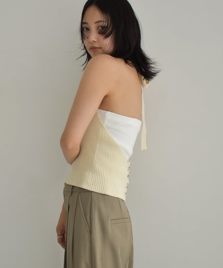 Halterneck Ribbon Knit Tops t1911-283