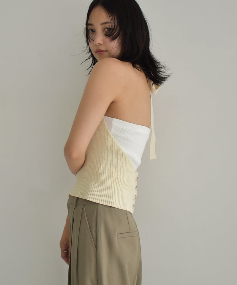 Halterneck Ribbon Knit Tops t1911-283 | cizatto