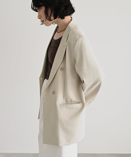 Linen Mix Double Breasted Jacket（Light beige） t1911-518