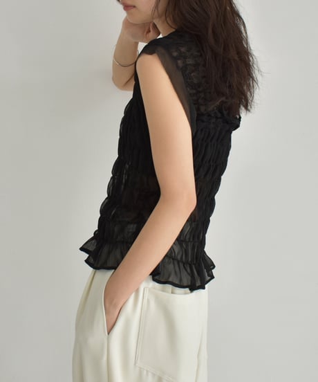 Sheer Shirring Nosleeve Tops t1911-377