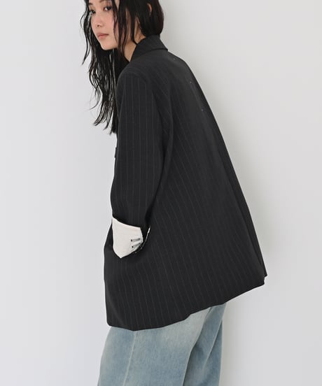 Over Size Stripe Jacket (Dark gray）t1911-517