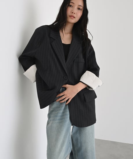 Over Size Stripe Jacket (Dark gray）t1911-517