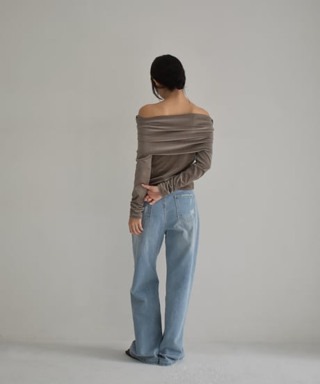 Sheer Velor Offshoulder Tops t1911-312