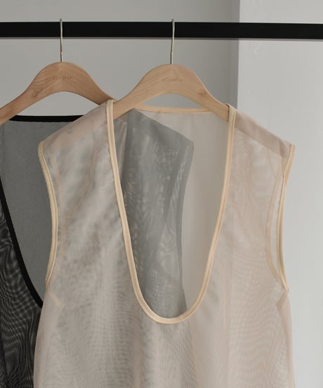 Piping Mesh Uneck Tops t1911-247