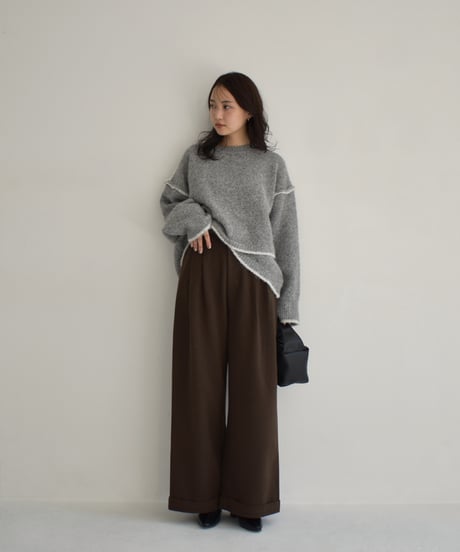 Wool Like Tuck Wide Pants bo2000-137