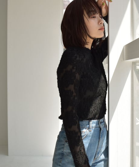 Sheer Flower Jacquard Tops t1911-179