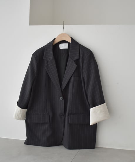 Over Size Stripe Jacket (Dark gray）t1911-517