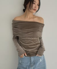 Sheer Velor Offshoulder Tops np-t1911-312